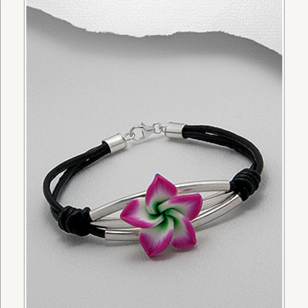 Sterling Silver clay flower bracelet - Picture 1 of 2